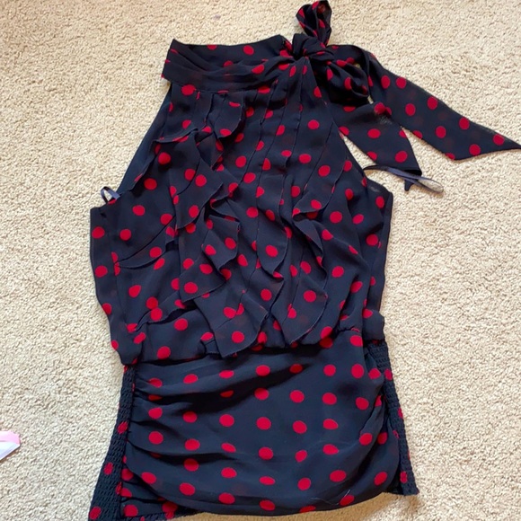 White House Black Market Tops - Black/ Red Polka Dot Dressy Halter Top with a Bow